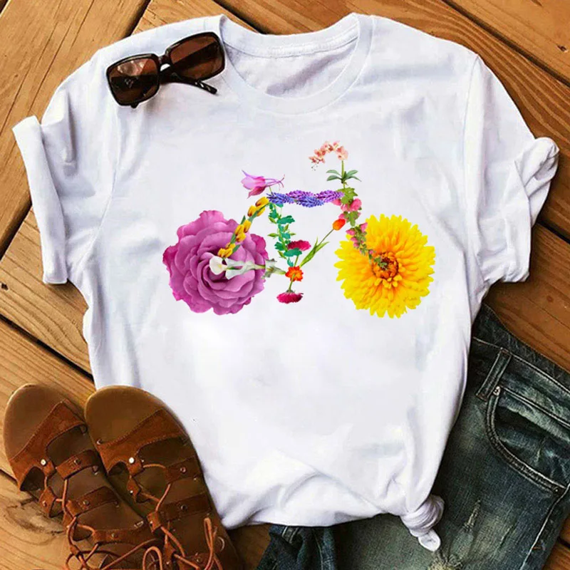 Bicycle flower women's t-shirt 2021 new casual women's top cute flower bicycle women's short-sleeved white women's t-shirt
Bicycle flower women's t-shirt 2021 new casual women's top cute flower bicycle women's short-sleeved white women's t-shirt