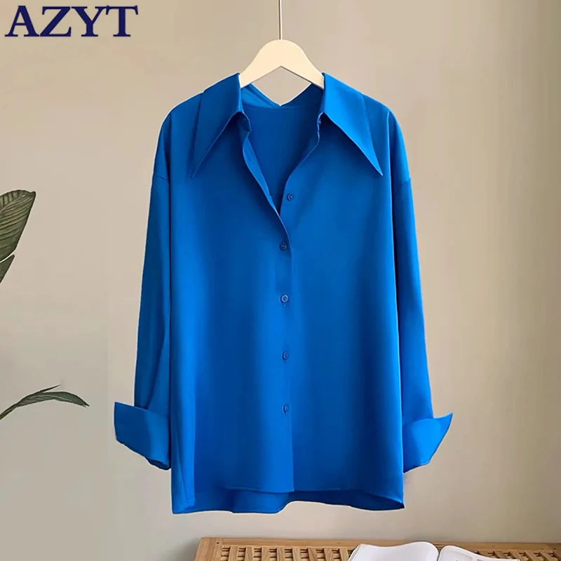 Женская свободная рубашка AZYT, повседневная однотонная блузка в Корейском стиле с длинным рукавом, весна-осень 2022
Женская свободная рубашка AZYT, повседневная однотонная блузка в Корейском стиле с длинным рукавом, весна-осень 2022