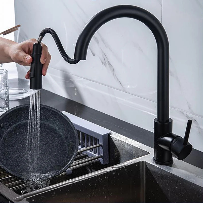 Rotary faucet Black Kitchen Faucet Two Function Single Handle Pull Out Mixer Hot and Cold Water Taps Deck Mounted
Rotary faucet Black Kitchen Faucet Two Function Single Handle Pull Out Mixer Hot and Cold Water Taps Deck Mounted