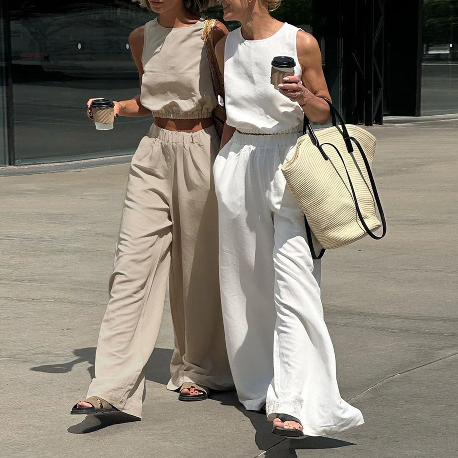 Pure Color Cotton Trousers Suit Linen Vest Casual Suit Elastic High Waist Wide Leg High Waist Trousers Sleeveless Midriff Daily
Pure Color Cotton Trousers Suit Linen Vest Casual Suit Elastic High Waist Wide Leg High Waist Trousers Sleeveless Midriff Daily