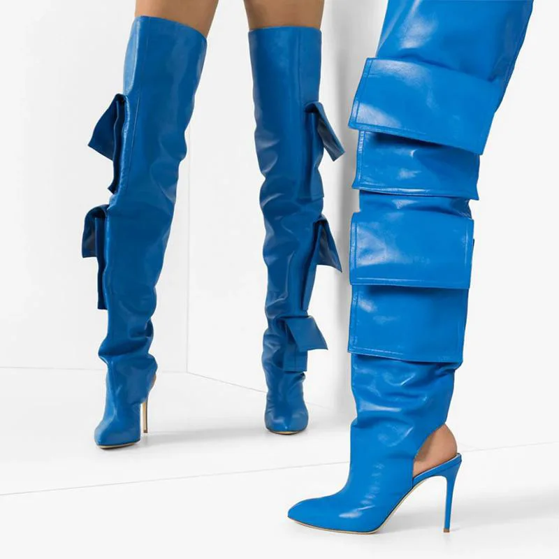 Pocket Patchwork Thigh High Boots Women Pointed Toe Stiletto Heels Runway Over Knee Boots Lady Slip-on Slingback Sandals Boots
Pocket Patchwork Thigh High Boots Women Pointed Toe Stiletto Heels Runway Over Knee Boots Lady Slip-on Slingback Sandals Boots