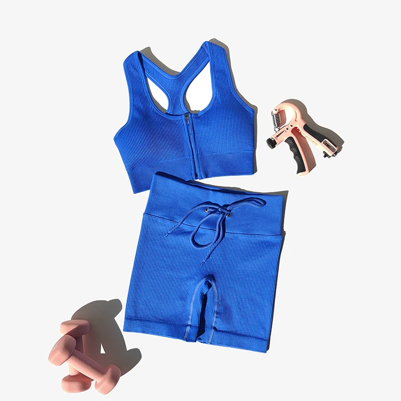 Seamless Yoga Set 2 Piece Sportswear Women Zipper Sports Bra Drawstring Gym Shorts Workout Fitness Clothing Sports Suit 
Seamless Yoga Set 2 Piece Sportswear Women Zipper Sports Bra Drawstring Gym Shorts Workout Fitness Clothing Sports Suit