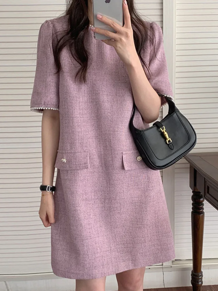E GIRLS Elegant Mini Dress Women Round Neck Pearl Short Sleeve Fake Pocket High Waist A Line Dresses 2022 Summer New Fashion
E GIRLS Elegant Mini Dress Women Round Neck Pearl Short Sleeve Fake Pocket High Waist A Line Dresses 2022 Summer New Fashion