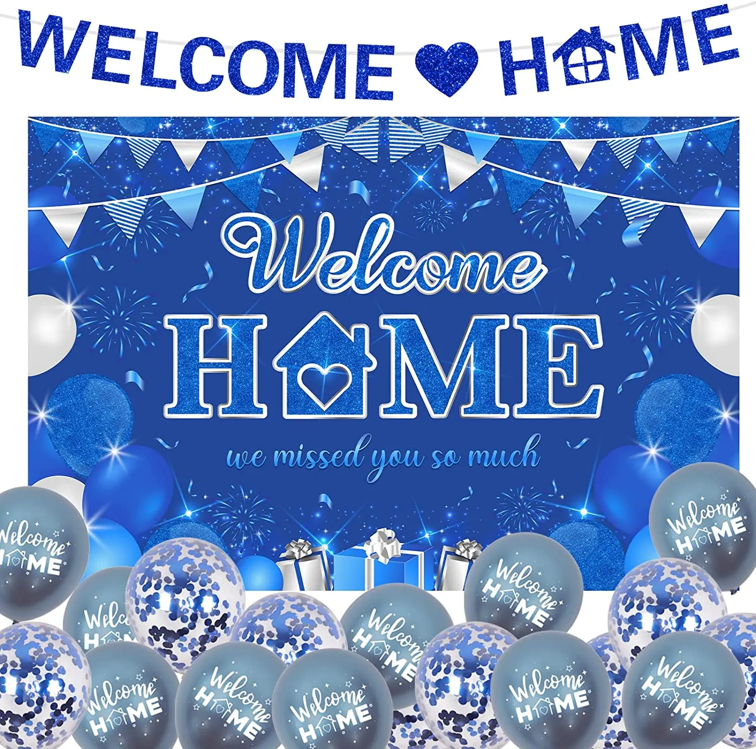 Welcome Home Decoration Blue Glitter Banner Backdrop Confetti Balloons Welcome Home Baby Boy Return Retirement Party Supplies
Welcome Home Decoration Blue Glitter Banner Backdrop Confetti Balloons Welcome Home Baby Boy Return Retirement Party Supplies