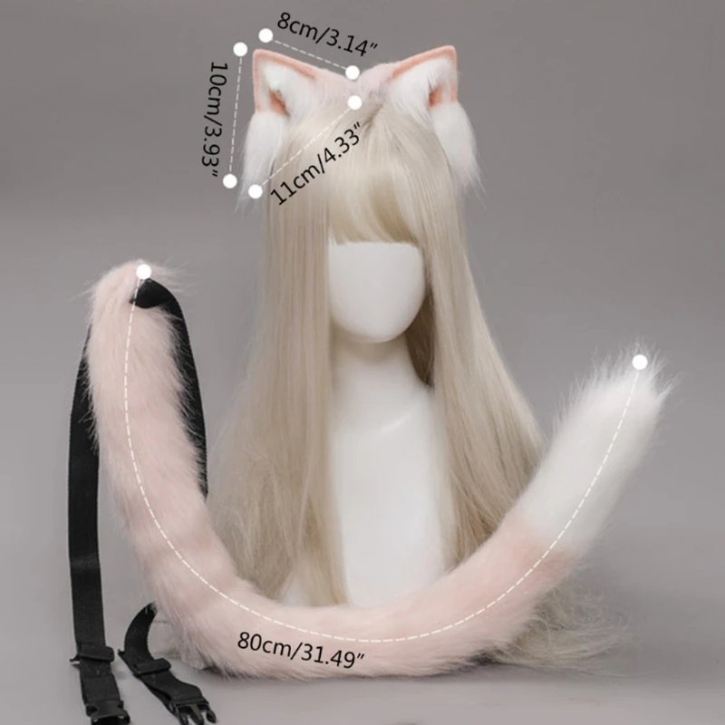 

Комплект с кошачьими ушками и хвостом для девочек, плюшевый обруч для волос, милый вечерние головной убор в стиле Лолиты, аниме,