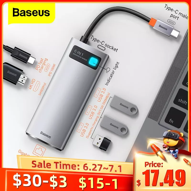 

Baseus USB C HUB USB 3.0 3 0 Type C Multi HUB for Macbook Pro Air Surface Pro 7 USB Ethernet Network HUB Dock Station Splitter