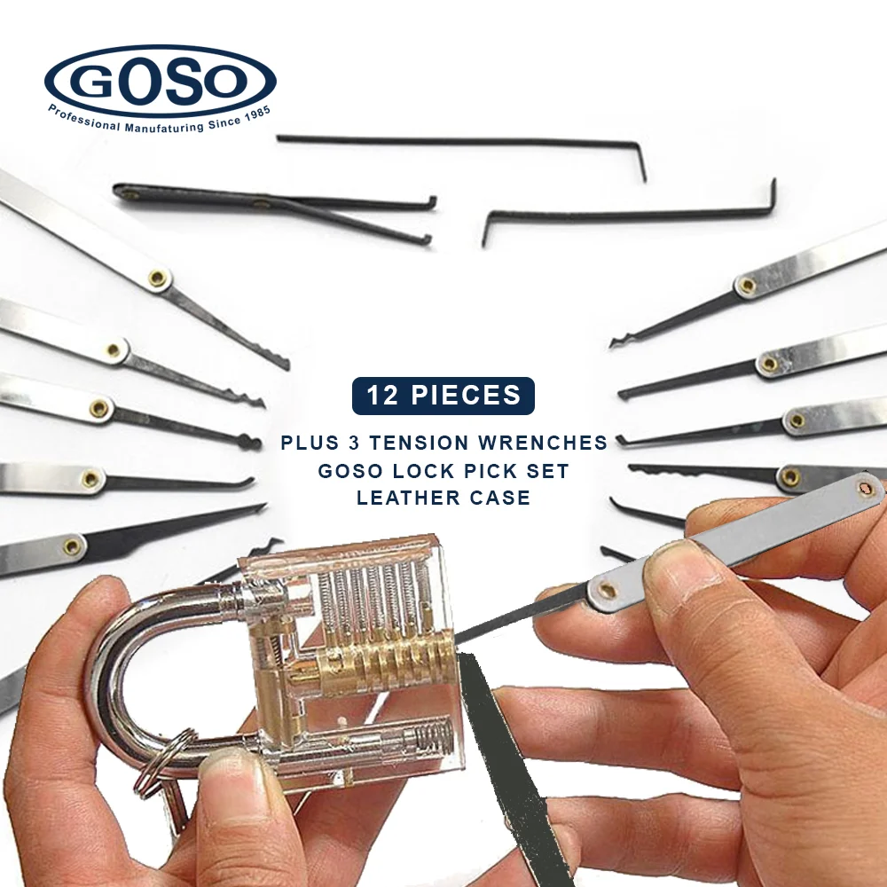 GOSO 12 Pieces Lock Pick Set Great Tool With Leather Case Single Pick Tension Wrenches For Newbie Locksmith
GOSO 12 Pieces Lock Pick Set Great Tool With Leather Case Single Pick Tension Wrenches For Newbie Locksmith