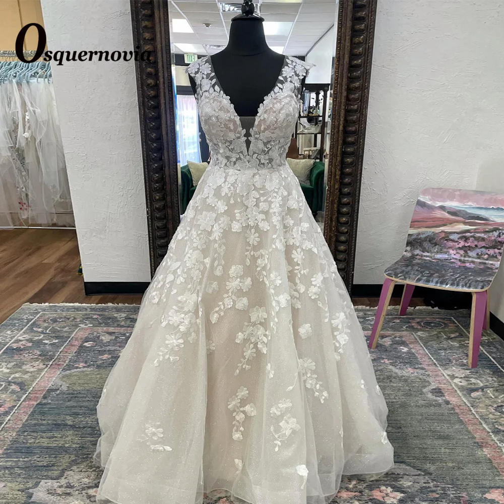 Osquernovia Exquisite Shinny Wedding Dresses Sleeveless V-neck Floral Appliques Illusion A-line 2023 Vestido De Noiva Customized
Osquernovia Exquisite Shinny Wedding Dresses Sleeveless V-neck Floral Appliques Illusion A-line 2023 Vestido De Noiva Customized