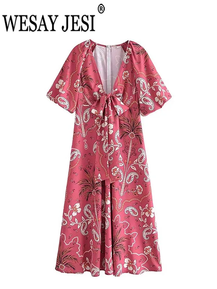 WESAY JESI Summer Women Long Dress Bubble Raglan Short Sleeve V-Neck Tie Bow Decoration Elegant Atmosphere Slim Swing Skirt Lady
WESAY JESI Summer Women Long Dress Bubble Raglan Short Sleeve V-Neck Tie Bow Decoration Elegant Atmosphere Slim Swing Skirt Lady