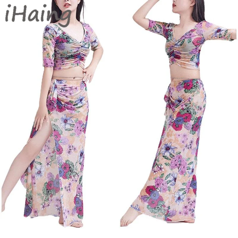 

Women Oriental Belly Dance Set Top Spilt Skirt Lesson Wear Dancing Elegant Adult Bellydance Practice Dancewear Outfit Clothings