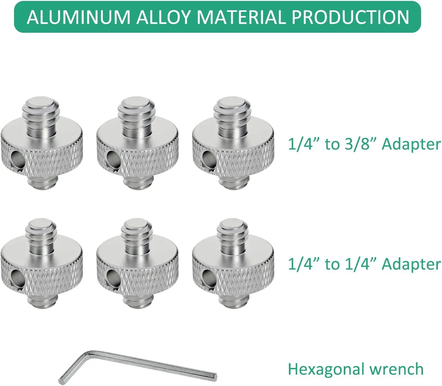 Silver Camera Screw Adapter 1/4" Male to 1/4" Male & 1/4" Male to 3/8" Male w/ Hole 6 Pcs Set for Camera Tripod Light Stand DSLR
Silver Camera Screw Adapter 1/4" Male to 1/4" Male & 1/4" Male to 3/8" Male w/ Hole 6 Pcs Set for Camera Tripod Light Stand DSLR