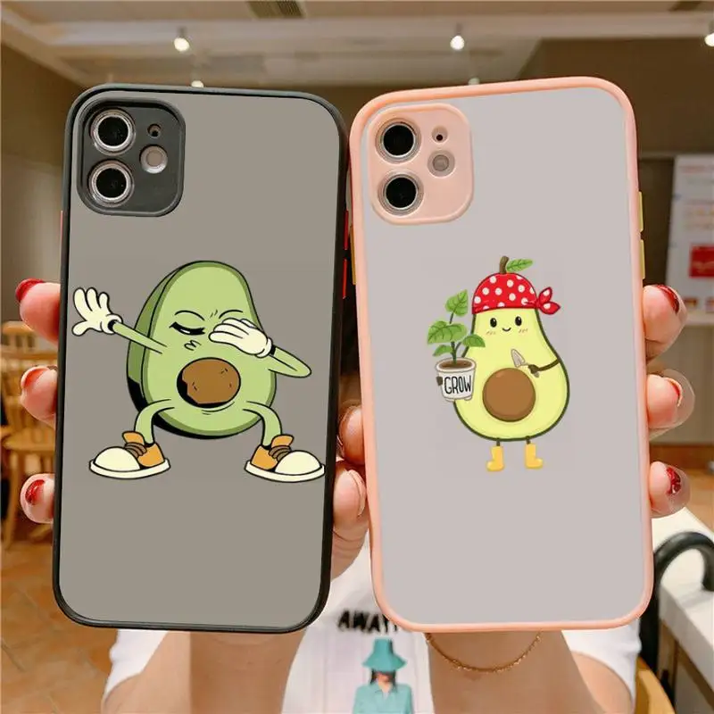 

TOPLBPCS Cute Cartoon Fruit Avocado Phone Case for iPhone X XR XS 7 8 Plus 11 12 13 pro MAX 13mini Translucent Matte Case