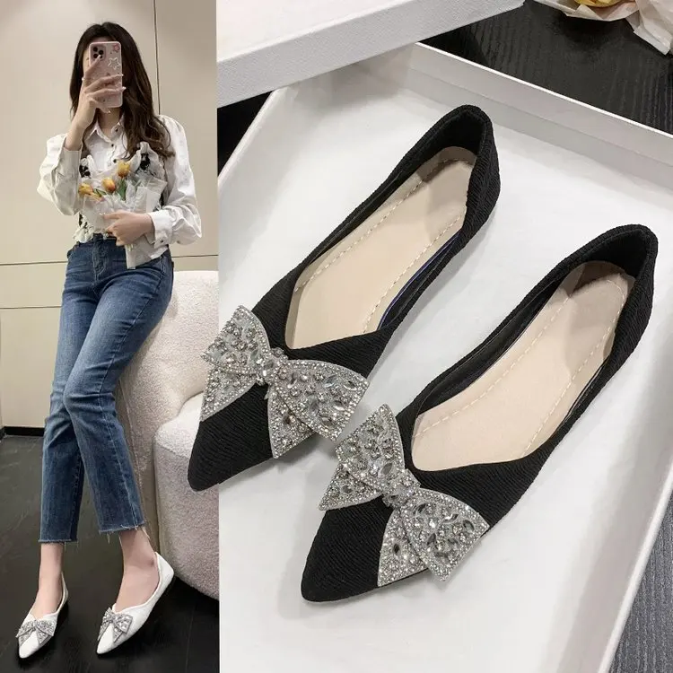Casual Woman Shoe Bow-Knot Female Footwear Crystal Loafers With Fur Modis Pointed Toe Shallow Mouth Summer Butterfly Dress Rhine
Casual Woman Shoe Bow-Knot Female Footwear Crystal Loafers With Fur Modis Pointed Toe Shallow Mouth Summer Butterfly Dress Rhine