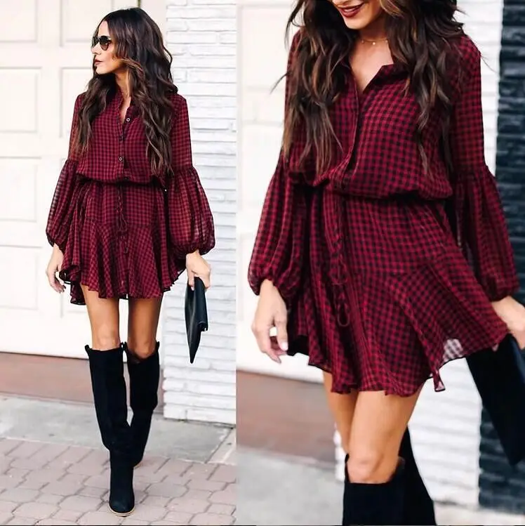 2022 Women's Plaid Printed Lantern Sleeve Flounced Hem Long-sleeved Dresses Streetwear Casual Party Dress Mujer Vestido
2022 Women's Plaid Printed Lantern Sleeve Flounced Hem Long-sleeved Dresses Streetwear Casual Party Dress Mujer Vestido