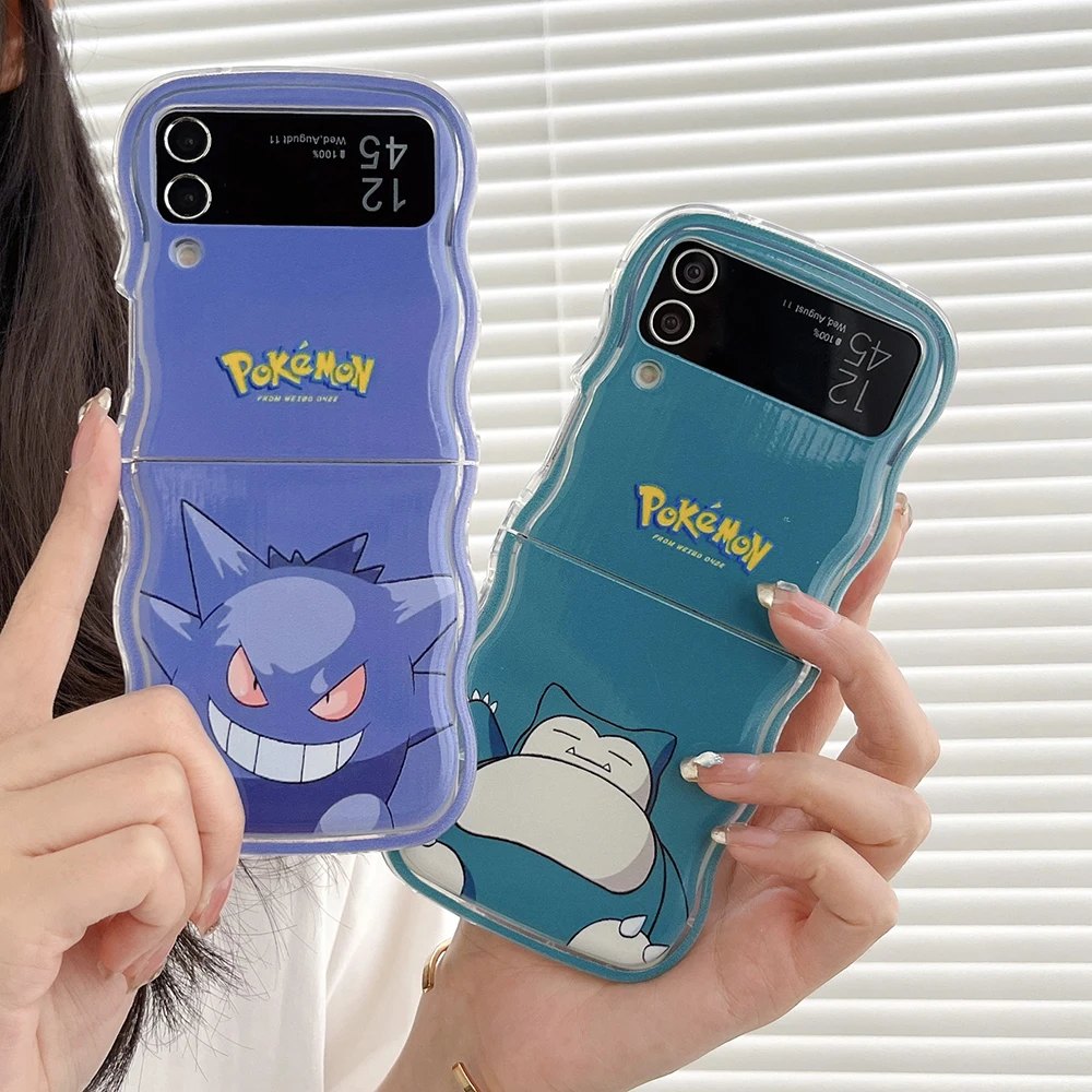 

Anime Pokémons Gengars Snorlaxs With Lanyard Phone Case for Samsung Galaxy Z Flip 3 Z Flip 4 Z Flip 5 5G Hard Back Cover Funda
