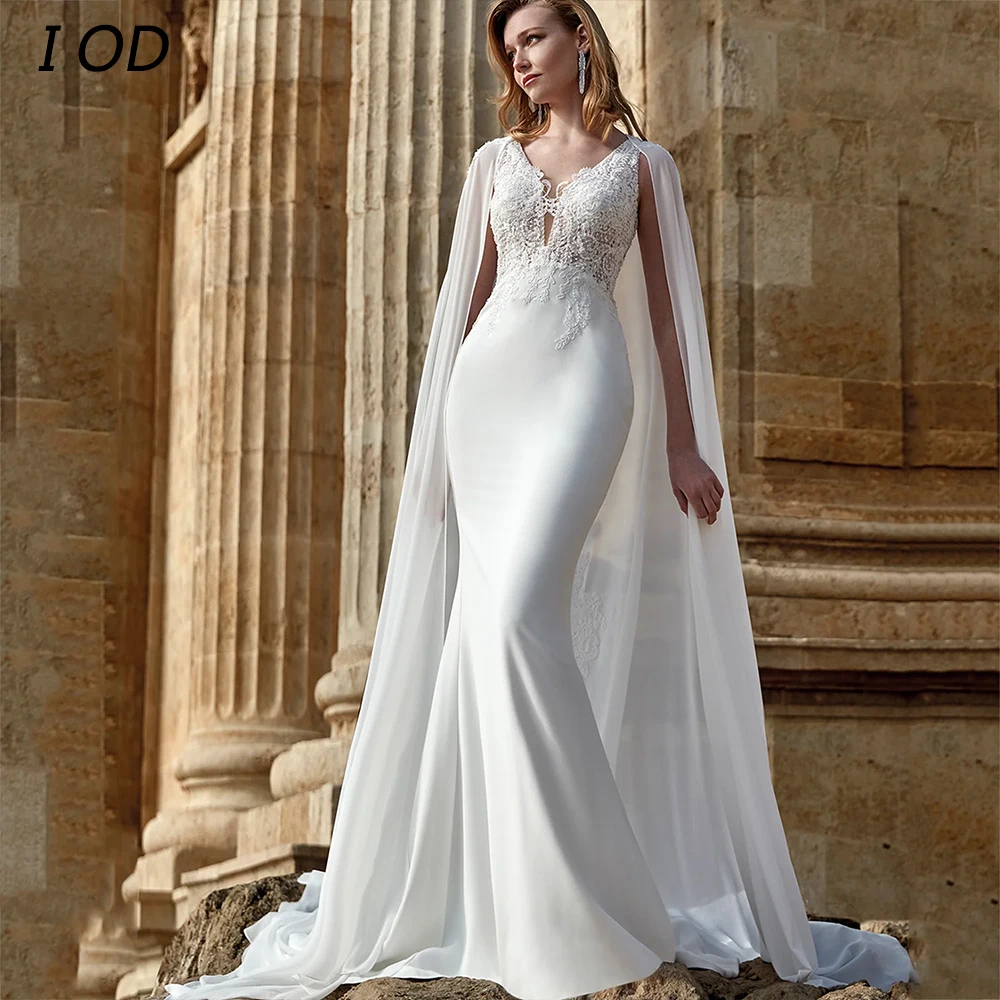 I OD Elegant V-Neck Mermaid Wedding Dress Lace Appliques Sleeveless Illusion Button Bridal Gown Floor Length Vestidos De Novia 
I OD Elegant V-Neck Mermaid Wedding Dress Lace Appliques Sleeveless Illusion Button Bridal Gown Floor Length Vestidos De Novia