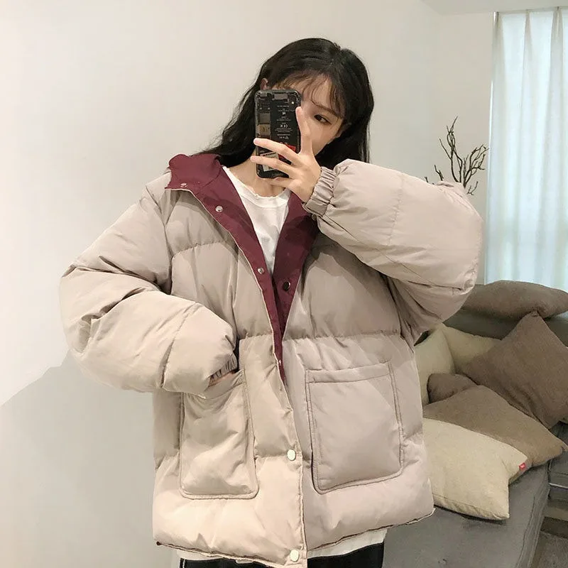 

Новинка 2023, женские зимние двухсторонние куртки с хлопковой подкладкой, Одежда большого размера, простая теплая одежда в Корейском стиле, Женское пальто