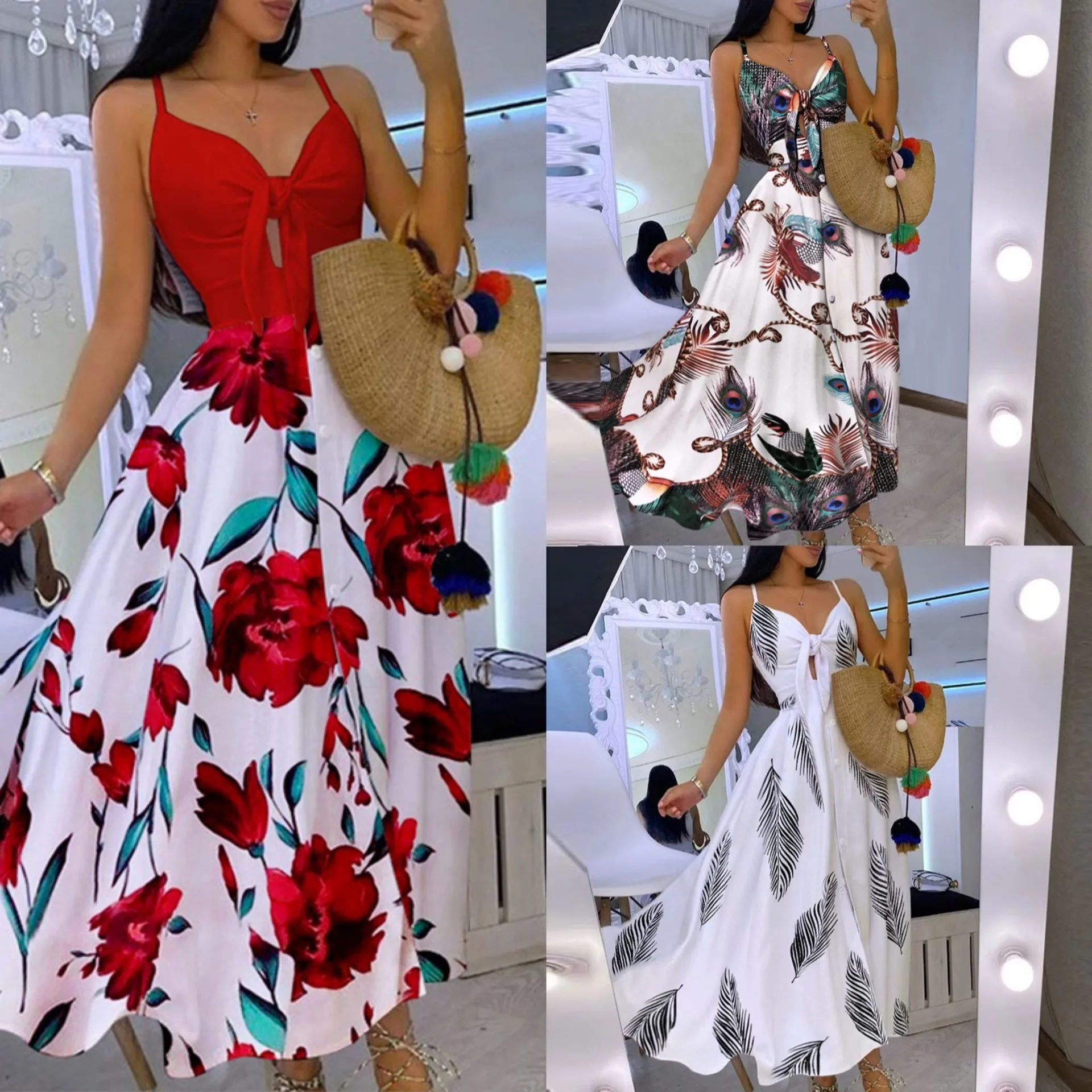 Long Dress, Casual Lace Up Full Body Floral Sexy Sling Dress 2022 Summer New Style
Long Dress, Casual Lace Up Full Body Floral Sexy Sling Dress 2022 Summer New Style
