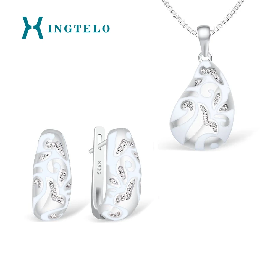 XINGTELO 925 Sterling Silver Earrings Necklace Bridal Jewelry Set Water Drop Pendant White Enamel Crystal Earrings for Women
XINGTELO 925 Sterling Silver Earrings Necklace Bridal Jewelry Set Water Drop Pendant White Enamel Crystal Earrings for Women