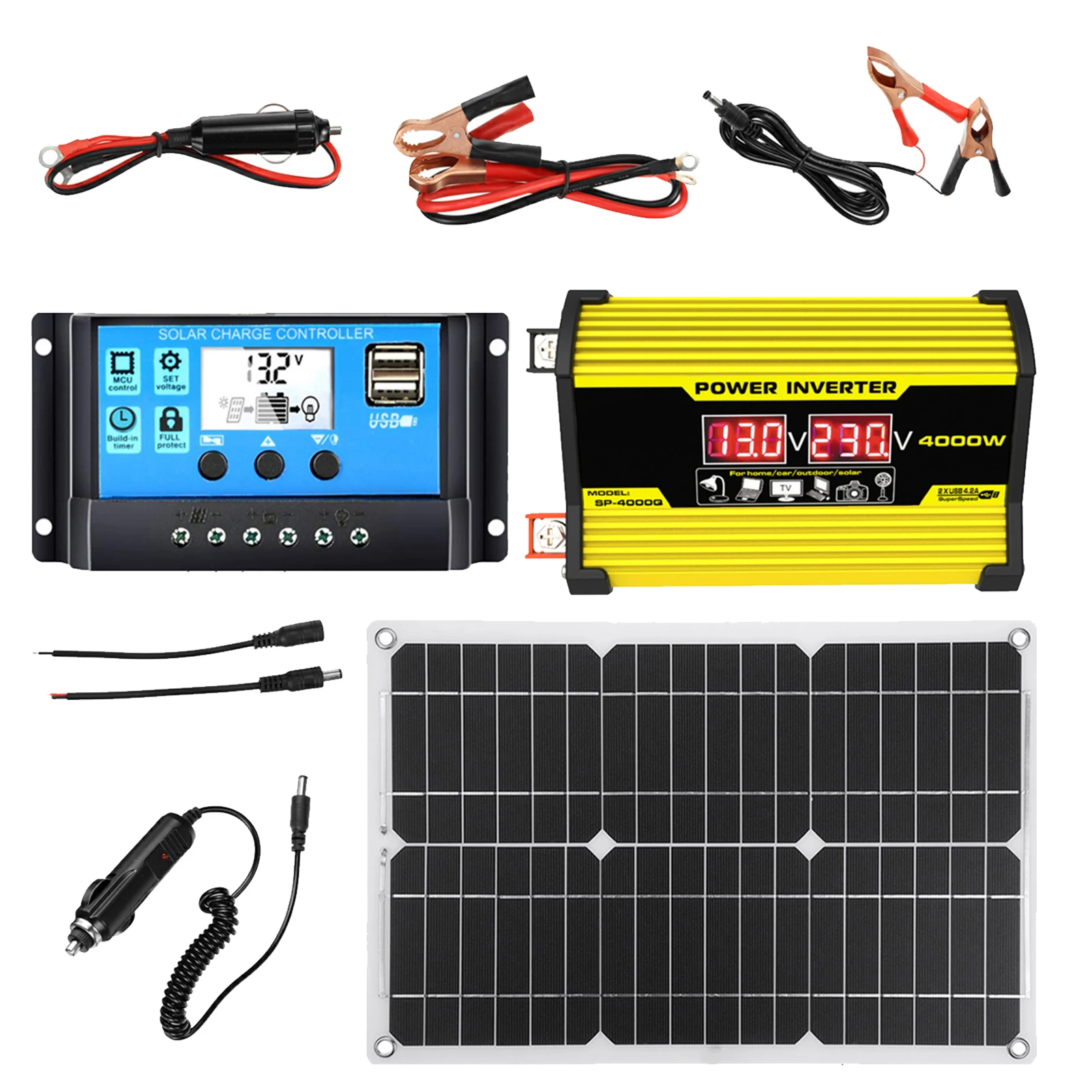 Complete Solar System 300W Converter Inverter 18W Solar Panel Complete System Waterproof DC 12V To AC 110V/220V Solar Power 
Complete Solar System 300W Converter Inverter 18W Solar Panel Complete System Waterproof DC 12V To AC 110V/220V Solar Power