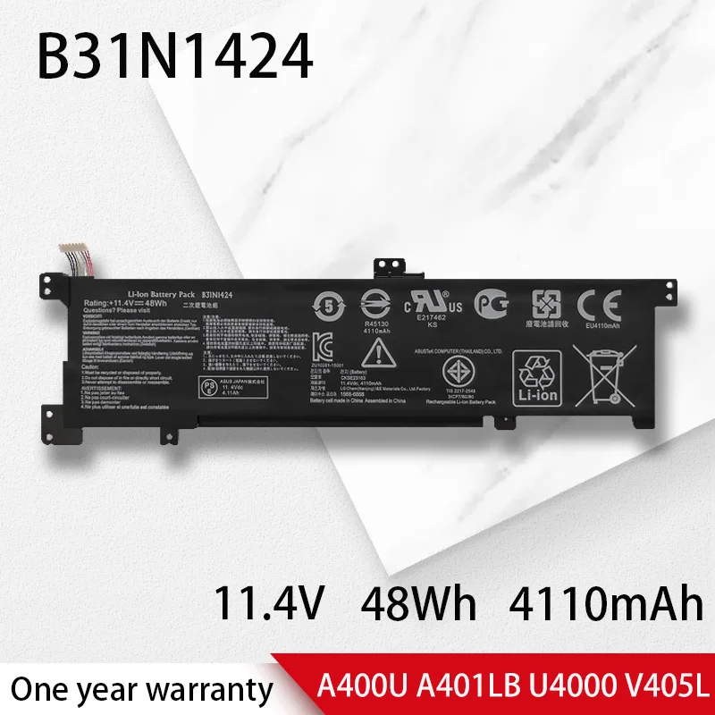 11.4V 48Wh New B31N1424 Laptop Battery For ASUS A400U A401L K401L K401U K401LB5010 K401LB5500 K401LB5200 K401 K401LB U4000 A401
11.4V 48Wh New B31N1424 Laptop Battery For ASUS A400U A401L K401L K401U K401LB5010 K401LB5500 K401LB5200 K401 K401LB U4000 A401