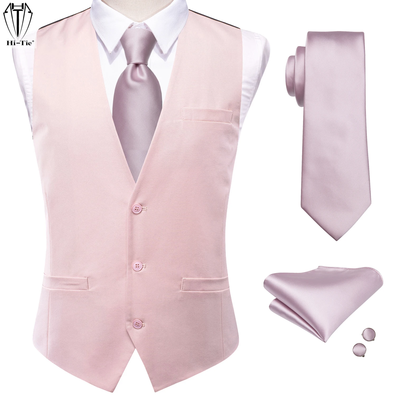 Hi-Tie Pink Viscose Mens Vest with Tie Hankerchief Cufflinks Set Jacquard Waistcoat Sleeveless Jacket for Wedding Business Gift
Hi-Tie Pink Viscose Mens Vest with Tie Hankerchief Cufflinks Set Jacquard Waistcoat Sleeveless Jacket for Wedding Business Gift