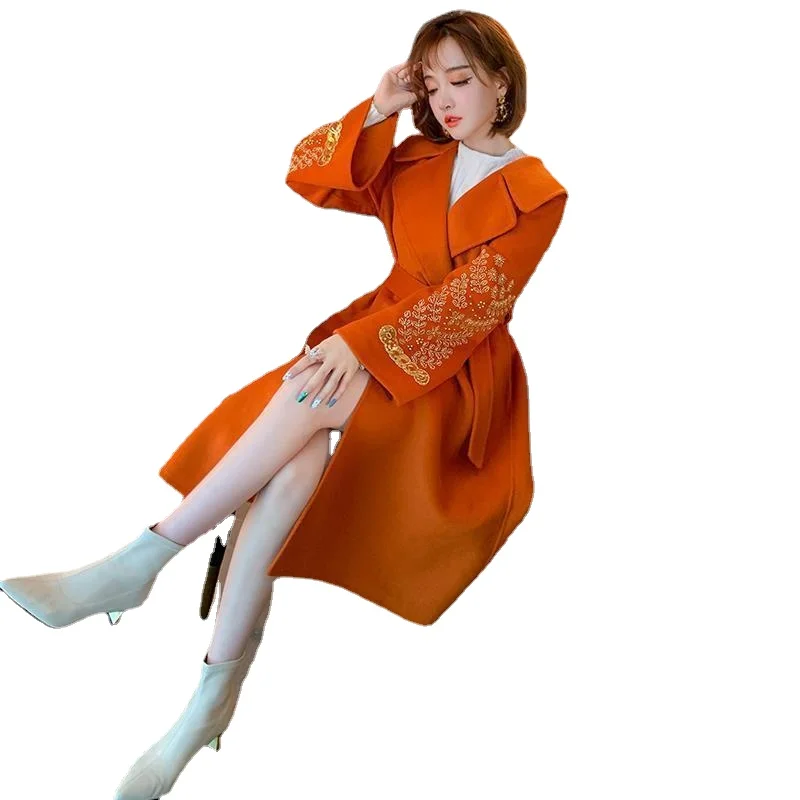 Beaded sequined flared sleeves suit collar tie mid-length woolen coat jacket women's spring 2022 new
Beaded sequined flared sleeves suit collar tie mid-length woolen coat jacket women's spring 2022 new