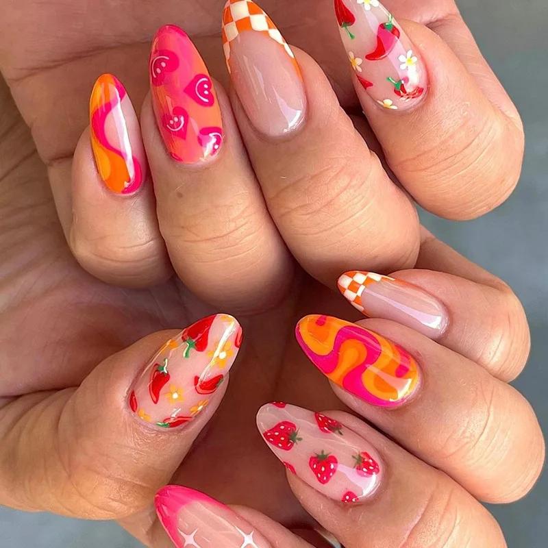 24Pcs Almond False Nails With Glue Cute Heart Strawberry Chili Design French Checkerboard ABS Press On Nails Fake Tips Wearable
24Pcs Almond False Nails With Glue Cute Heart Strawberry Chili Design French Checkerboard ABS Press On Nails Fake Tips Wearable