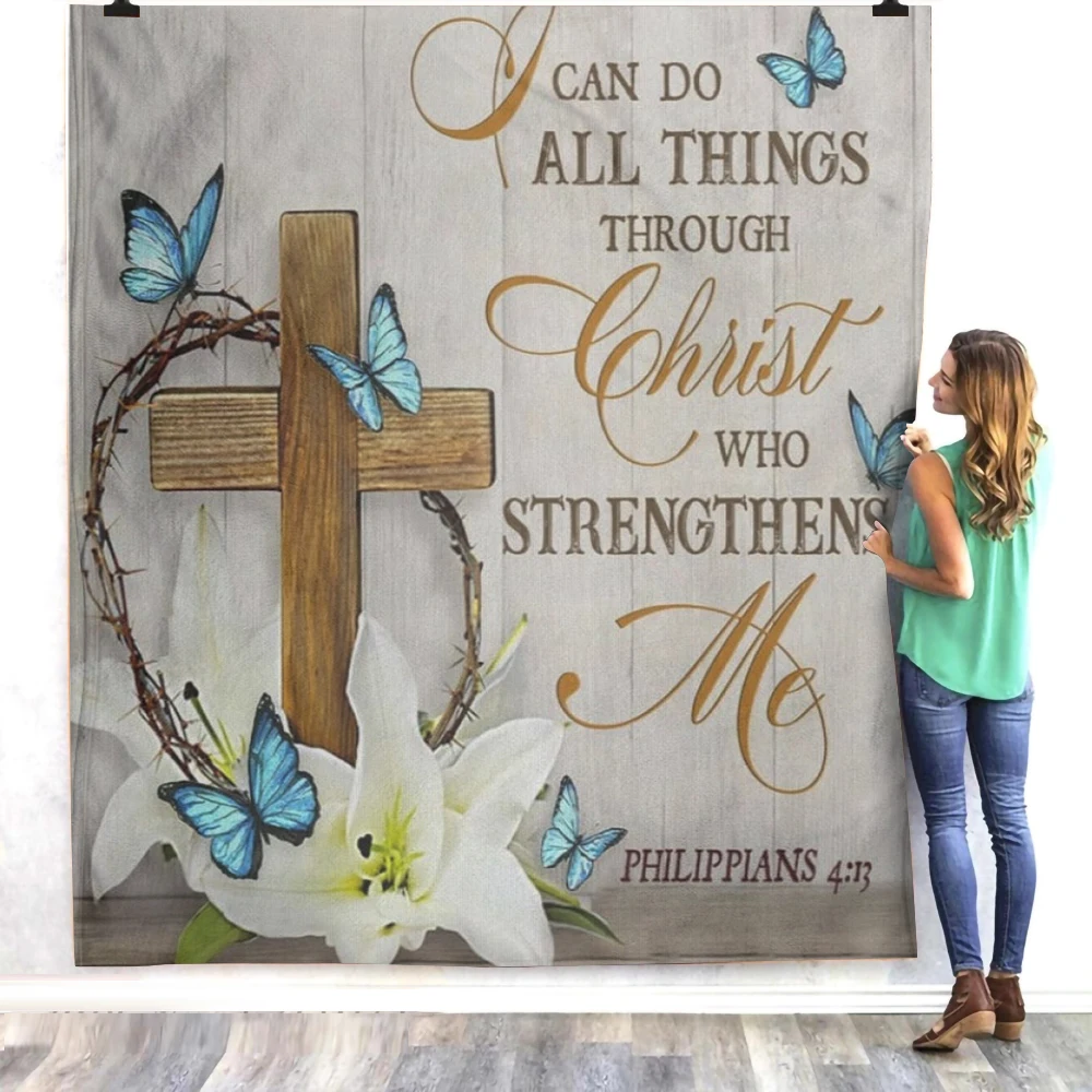 

TOADDMOS Philippians 413 I Can Do All Things Through Christ Print Throw Blanket Christian Blanket Soft Warm Nap Office Quilt