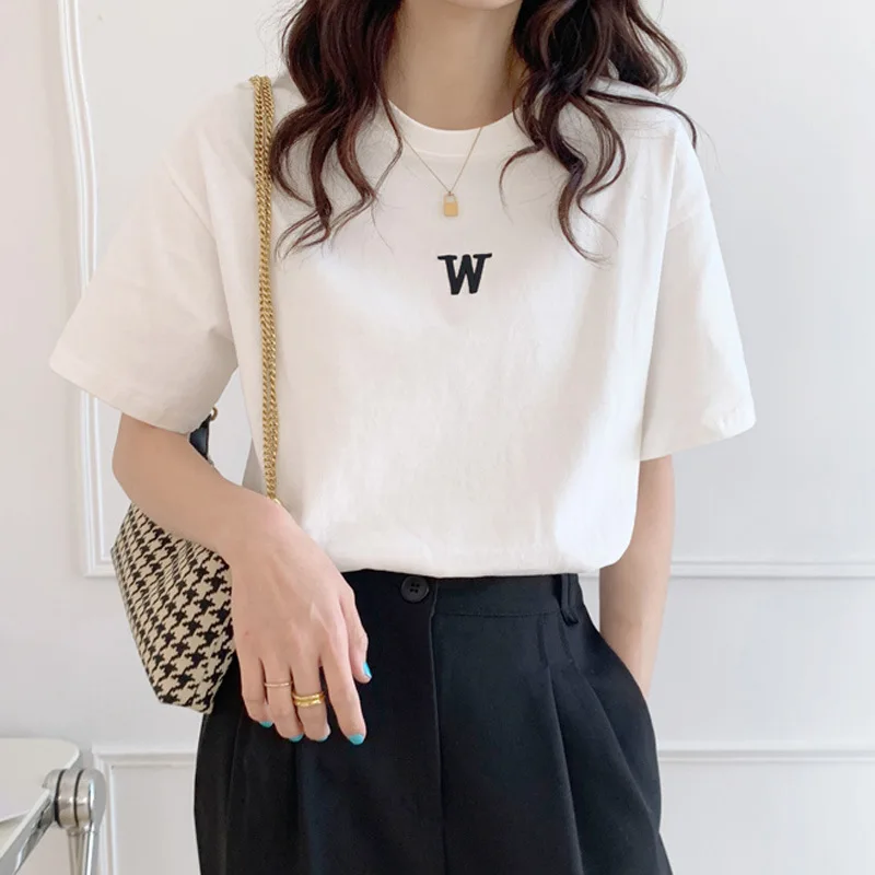 Letter Print Short Sleeve Women White T-shirts Casual Loose Fashion Black Simple Korean T shirt Women Summer Tops O-Neck Tees
Letter Print Short Sleeve Women White T-shirts Casual Loose Fashion Black Simple Korean T shirt Women Summer Tops O-Neck Tees