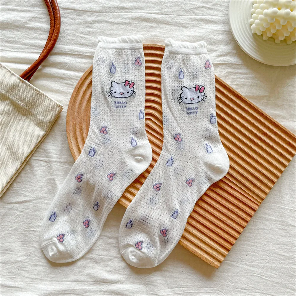 Kawaii Sanrios/летние тонкие милые японские носки без пятки с милым рисунком Hello Kitty KT Jk