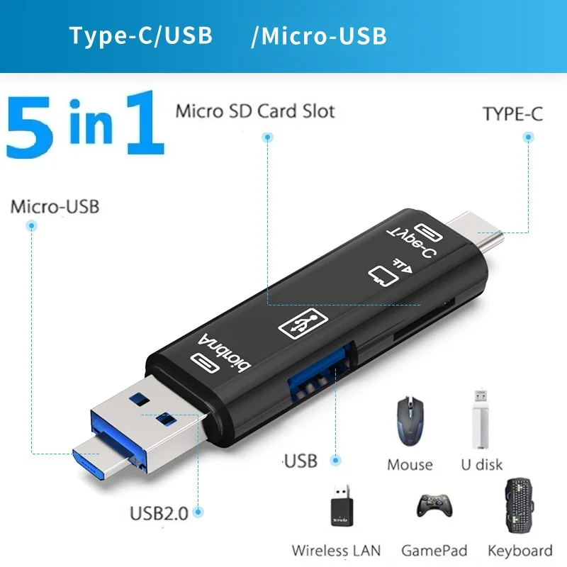 2,0 многофункциональные аксессуары Usb карта памяти 5 In /micro 1 Reader C/usb Type Usb/tf/sd адаптер
2,0 многофункциональные аксессуары Usb карта памяти 5 In /micro 1 Reader C/usb Type Usb/tf/sd адаптер
