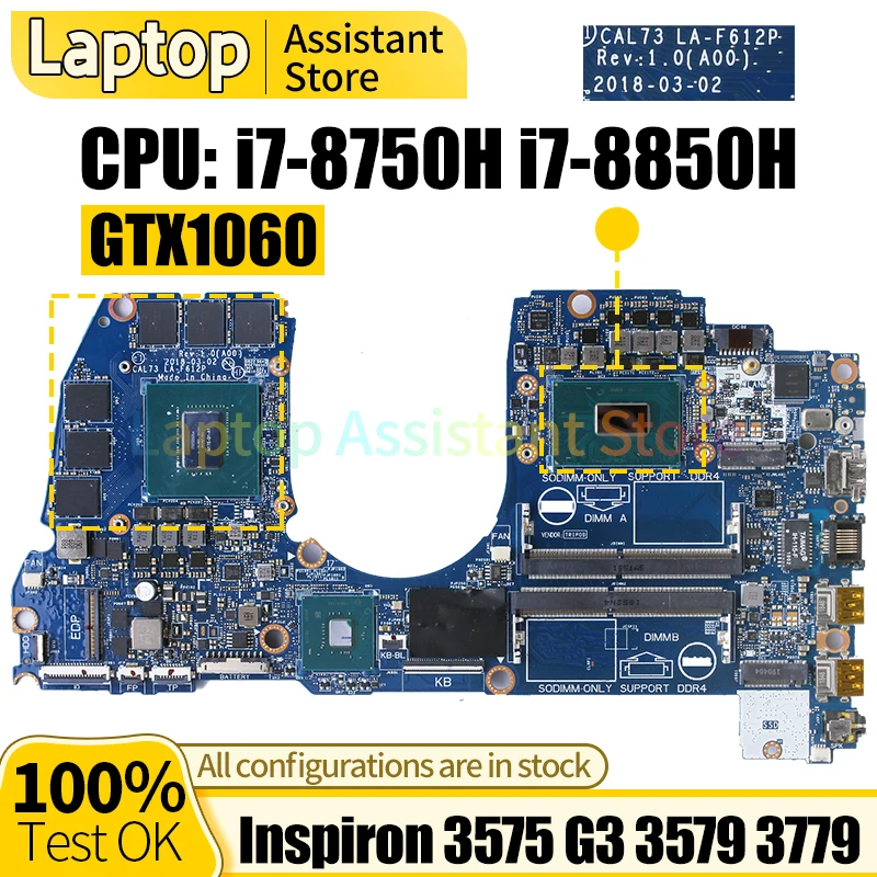 LA-F612P For Dell Inspiron 3575 G3 3579 3779 Laptop Mainboard 02K19K 08Y3FV I7-8750H i7-8850H Notebook Motherboard
LA-F612P For Dell Inspiron 3575 G3 3579 3779 Laptop Mainboard 02K19K 08Y3FV I7-8750H i7-8850H Notebook Motherboard
