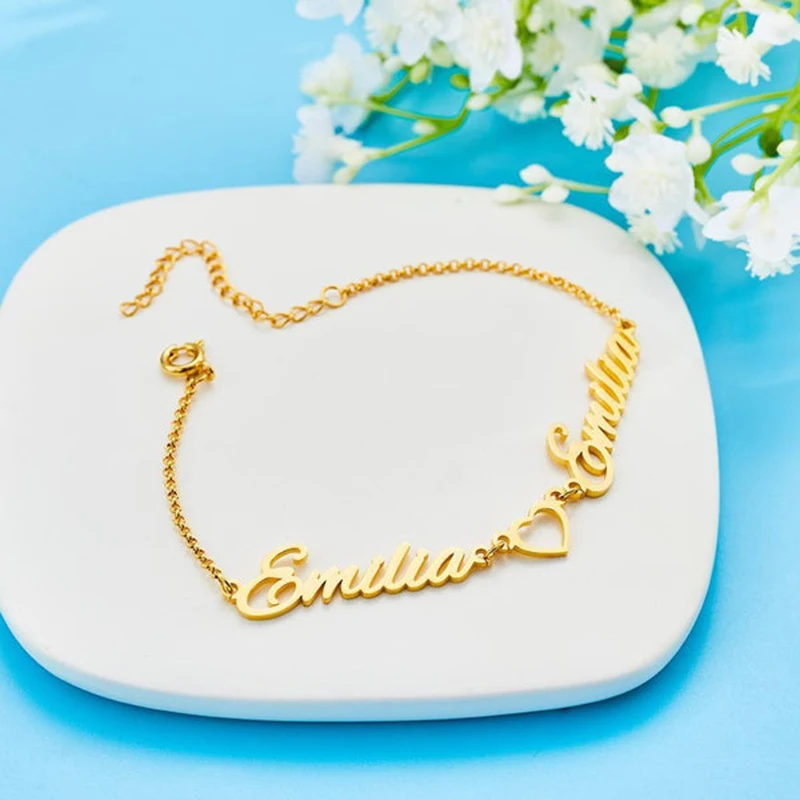 NOKMIT Personalized Custom Name Bracelet 18K Gold Plated Customized Ankle Bracelets Stainless Steel Heart Bracelet Gift For Girl
NOKMIT Personalized Custom Name Bracelet 18K Gold Plated Customized Ankle Bracelets Stainless Steel Heart Bracelet Gift For Girl