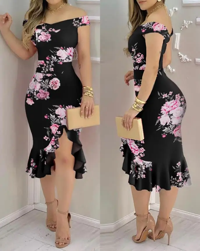 Dresses for Women 2023 Sexy Daily Vacation Floral Print Off Shoulder Short Sleeve Ruffle Hem Bodycon Midi Dress
Dresses for Women 2023 Sexy Daily Vacation Floral Print Off Shoulder Short Sleeve Ruffle Hem Bodycon Midi Dress