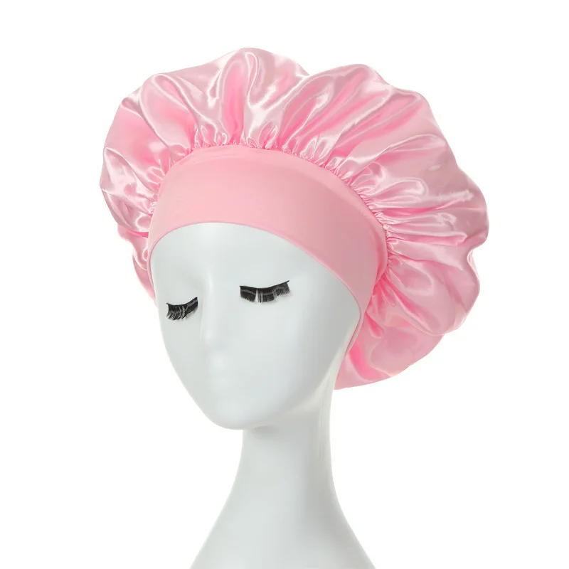 

New Fshion Women Satin Night Sleep Cap Hair Bonnet Hat Silk Head Cover Wide Elastic Band