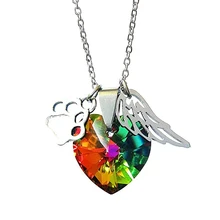 Rainbows Bridge Necklace Crystal Pendant Necklace with Paw-Print and Angel Wing Pet Loss Jewelry for Cat Dog Memorials