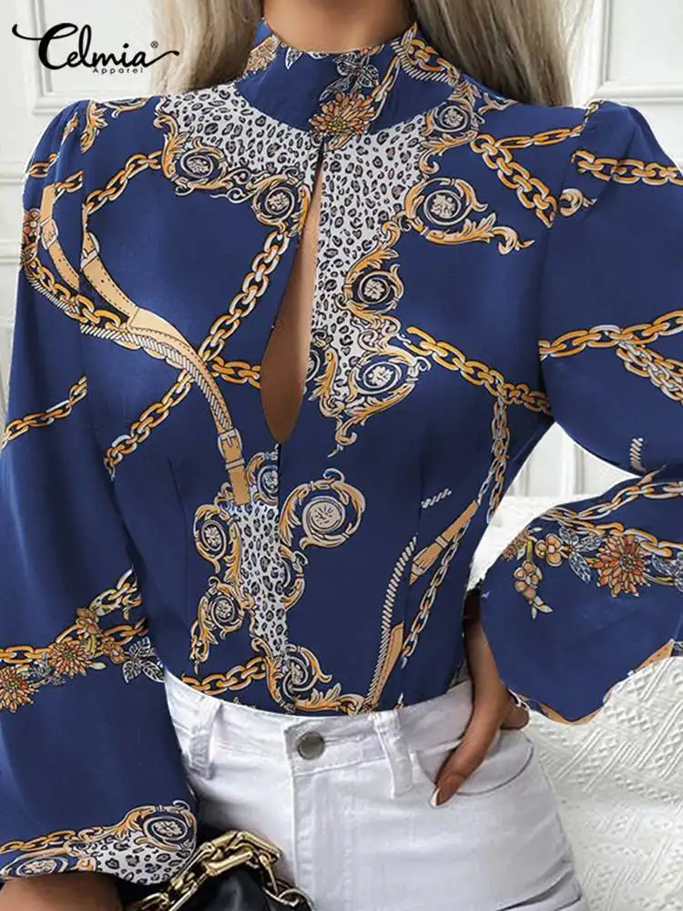 Celmia Lantern Long Sleeve Sexy Tops Elegant High Collar Casual 2022 Fashion Shirts Women Hollow Out Chain Printing Tunic Blouse
Celmia Lantern Long Sleeve Sexy Tops Elegant High Collar Casual 2022 Fashion Shirts Women Hollow Out Chain Printing Tunic Blouse