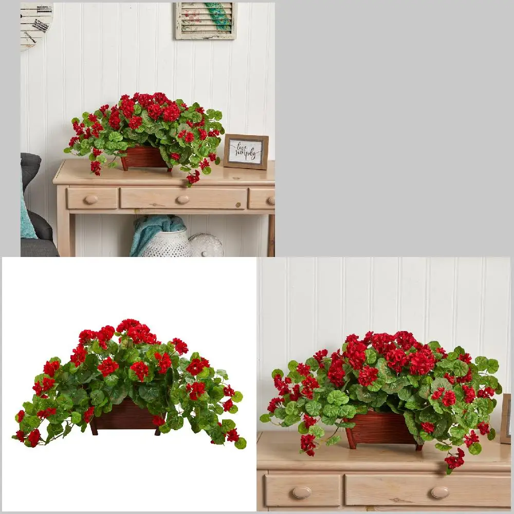 Stunning Red Geranium Plastic Artificial Plant in Decorative Planter for Home, Office, and Garden Decor.
Stunning Red Geranium Plastic Artificial Plant in Decorative Planter for Home, Office, and Garden Decor.