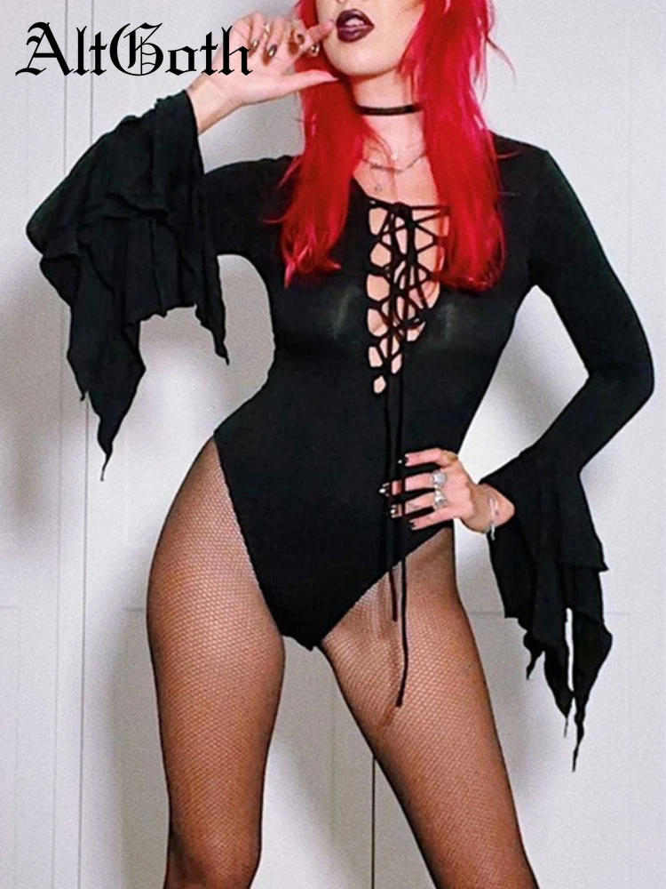 AltGoth Mall Gothic Sexy Boydsuit Women Dark Punk Hollow Out Irregular Flare Sleeve Onesie Emo Alternative Grunge Indie Clothes
AltGoth Mall Gothic Sexy Boydsuit Women Dark Punk Hollow Out Irregular Flare Sleeve Onesie Emo Alternative Grunge Indie Clothes