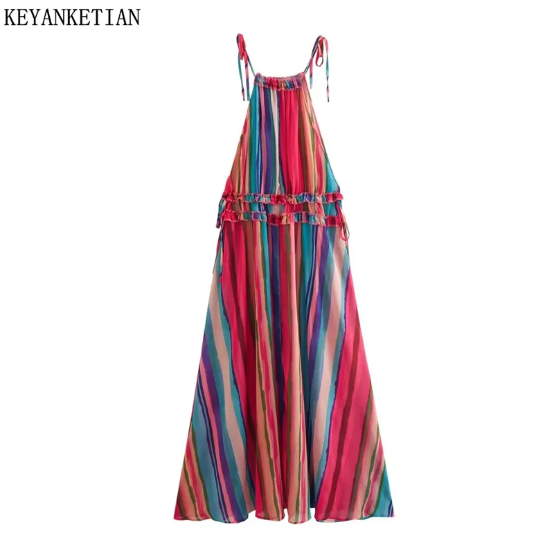 Новинка, летнее Радужное Полосатое платье KEYANKETIAN, женское облегающее платье миди без рукавов с эластичной талией и шнуровкой
Новинка, летнее Радужное Полосатое платье KEYANKETIAN, женское облегающее платье миди без рукавов с эластичной талией и шнуровкой