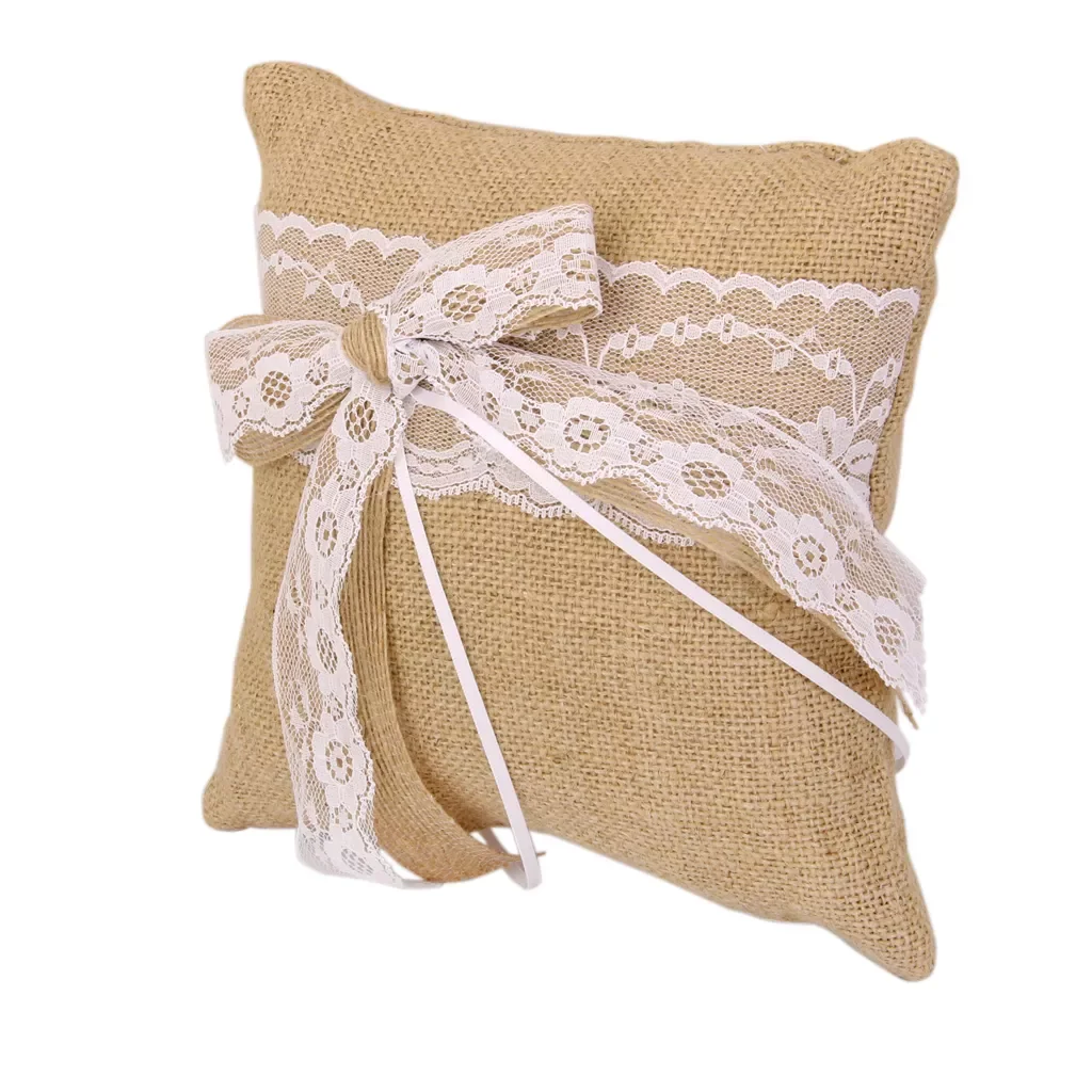 Burlap Lace Bowknot Rustic Ring Pillow Bearer Cushion elegant ornament Wedding Bridal Favors
Burlap Lace Bowknot Rustic Ring Pillow Bearer Cushion elegant ornament Wedding Bridal Favors