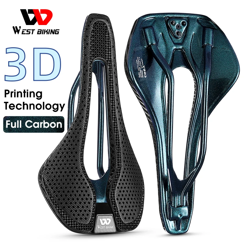

WEST BIKING 3D Printed Saddle Full Carbon Fiber Ultralight Honeycomb Comfortable Hollow Cycling Race Seat MTB Road Bicycle Part