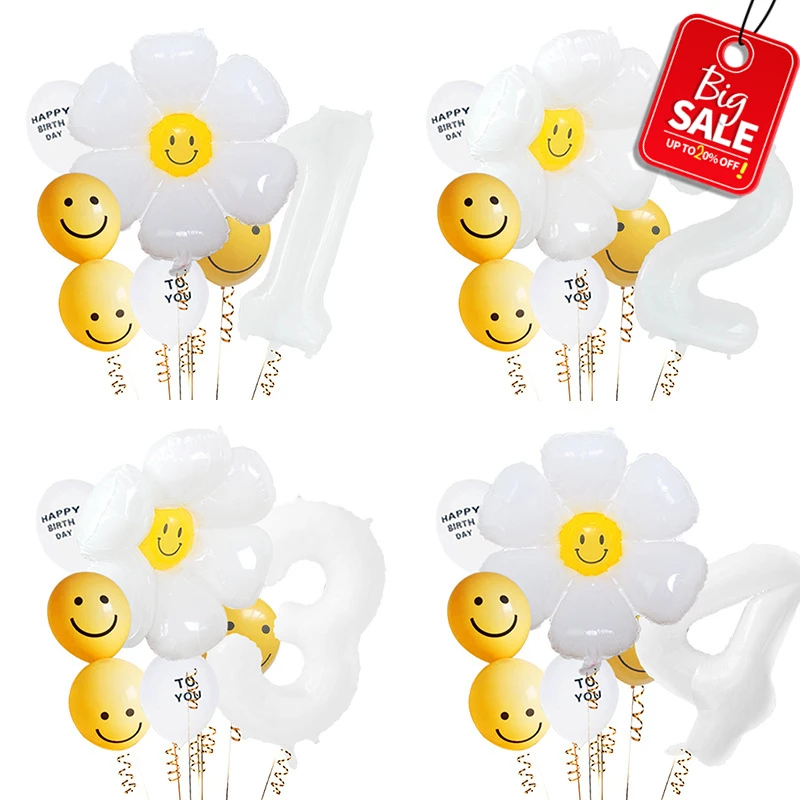 8pcs/Set Sunflower Daisy Happpy Smiling Face &Number Anniversary Celebration Birthday Balloon Set Super Cute For Party Weding
8pcs/Set Sunflower Daisy Happpy Smiling Face &Number Anniversary Celebration Birthday Balloon Set Super Cute For Party Weding
