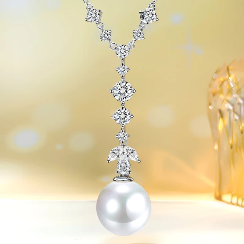 Fashionable and Luxury 925 Sterling Silver Beimu Pearl Necklace with High Carbon Diamonds, Elegant and Versatile 
Fashionable and Luxury 925 Sterling Silver Beimu Pearl Necklace with High Carbon Diamonds, Elegant and Versatile