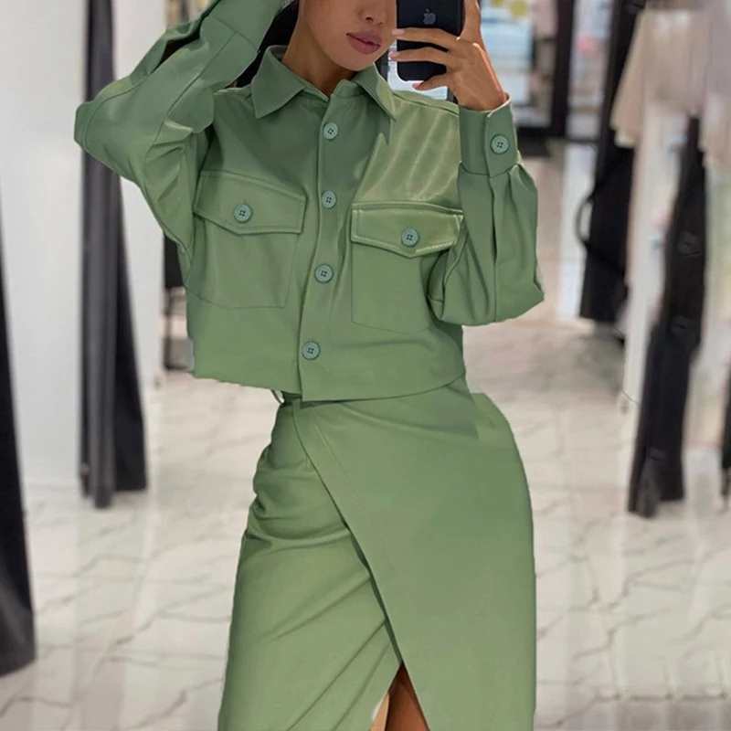 Spring Women Fashion Faux Pu Leather Short Jacket Coat Vintage Casual Office Lady +Split Pencil Skirt Femme
Spring Women Fashion Faux Pu Leather Short Jacket Coat Vintage Casual Office Lady +Split Pencil Skirt Femme