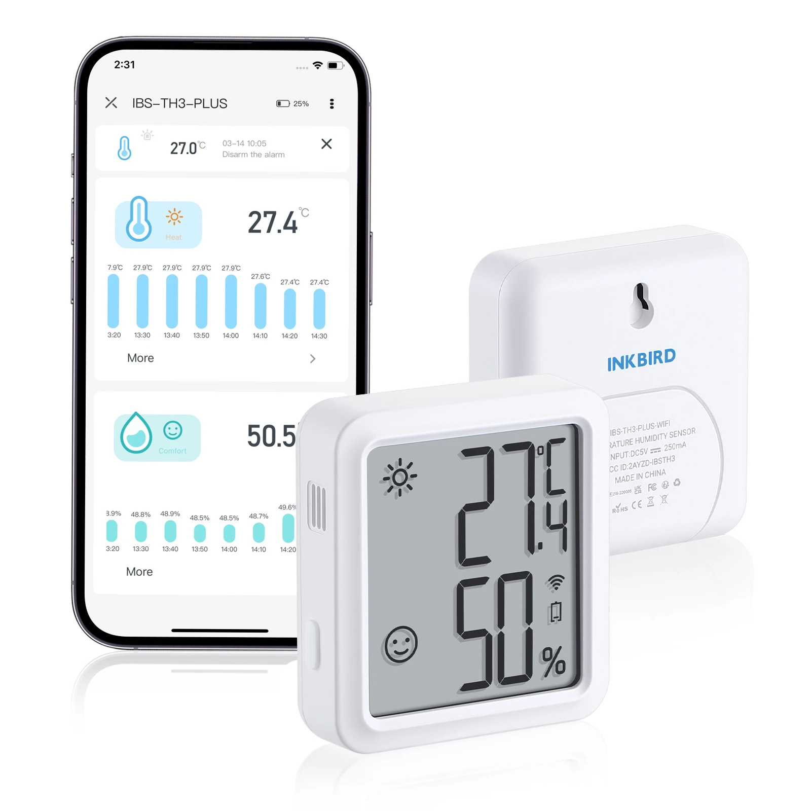 

INKBIRD WiFi Thermometer Hygrometer Indoor Digital Temperature Humidity Smart Sensor IBS-TH3-PLUS For Home Weather Station