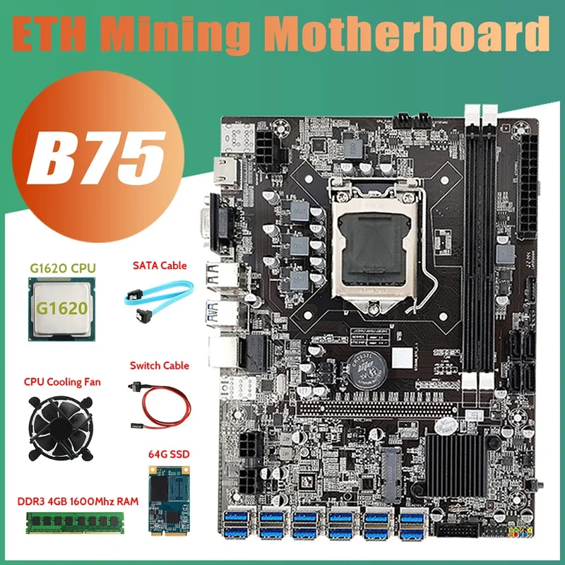 Материнская плата B75 ETH для майнинга с 12XPCIE на USB + процессор G1620 + DDR3 4 ГБ ОЗУ + 64 Гб SSD + вентилятор + кабель SATA + коммутационный кабель материнская... 
Материнская плата B75 ETH для майнинга с 12XPCIE на USB + процессор G1620 + DDR3 4 ГБ ОЗУ + 64 Гб SSD + вентилятор + кабель SATA + коммутационный кабель материнская...