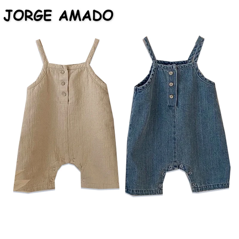 2022 Korean Style New Spring Baby Girl Boy Romper Square Collar Sling Sleeveless Apricot Denim Jumpsuit Newborn Overalls E1265
2022 Korean Style New Spring Baby Girl Boy Romper Square Collar Sling Sleeveless Apricot Denim Jumpsuit Newborn Overalls E1265
