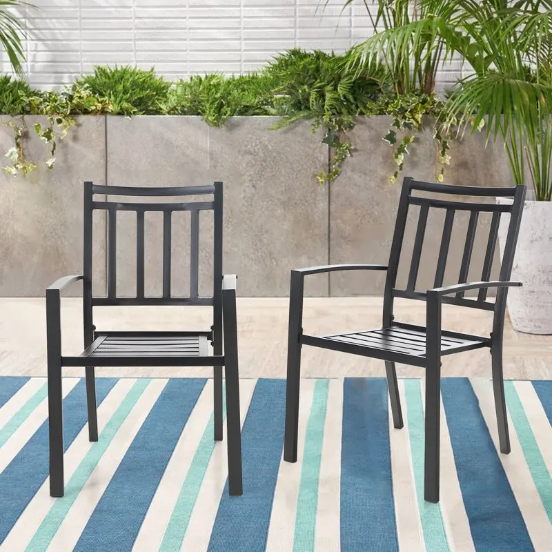 Обеденные стулья, металлические штабелируемые стулья, набор из 2 предметов для сада, патио и столовой, черного цвета
Обеденные стулья, металлические штабелируемые стулья, набор из 2 предметов для сада, патио и столовой, черного цвета